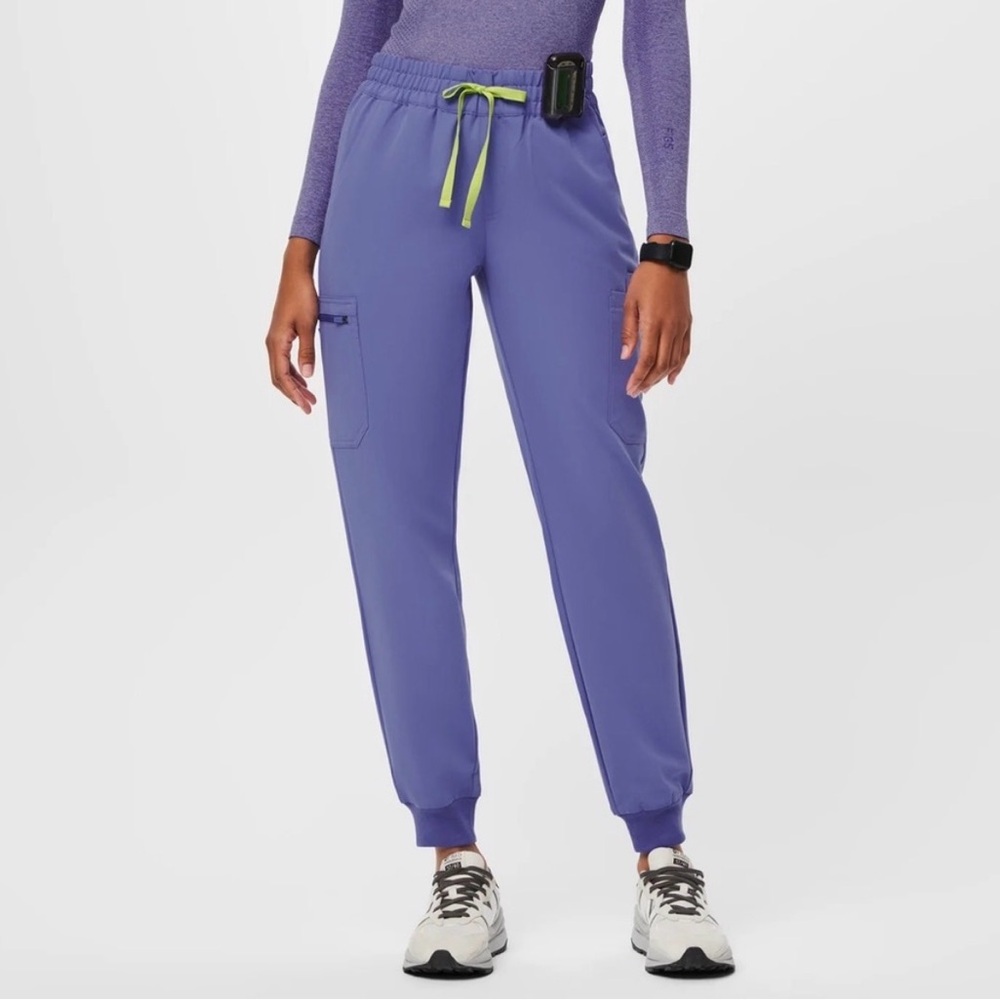 Figs Purple / Periwinkle Jogger Scrubs with Lime Drawstring